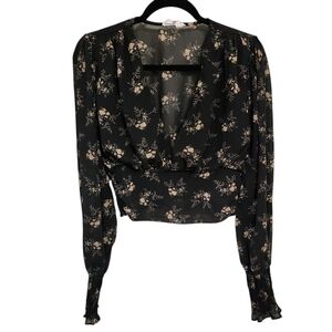 Londons Calling Top L Black Sheer Babydoll Smocked Western Boho